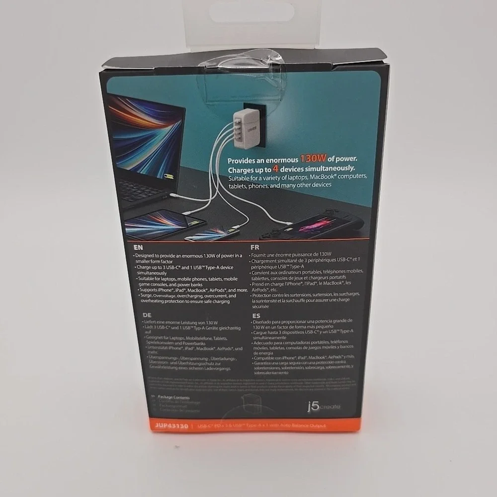 j5 Create 130W GaN USB-C 4-Port Charger JUP43130 Charge 4 Devices at‎ Once.